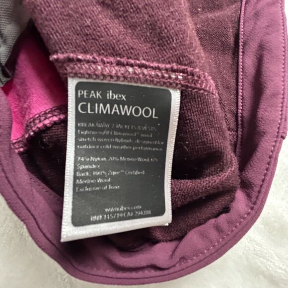 Ibex Womens ClimaWool Merino Wool Blend Zip Up Vest XS Burgundy Pockets Packable - Picture 5 of 9